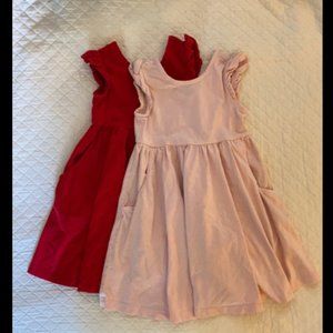 Set of 2 Hanna Andersson 100 Short Sleeve Ruffle Dresses - Pink and Red